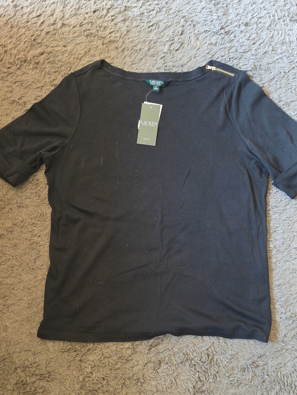 NWT LAUREN Ralph Lauren Sz 2X Black Short Sleeve Boatneck Top
